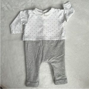 Jacadi Paris Baby Boy Collar White And Gray Crown One Piece Outfit Size 6M